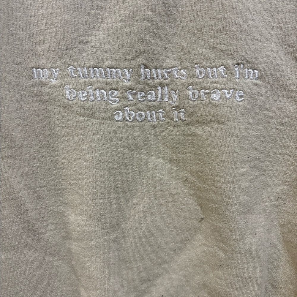 Gildan Beige Heavy Blend Crewneck with White Embroidery